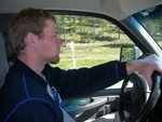 Mikey driving the Uhaul to Kalispel for a tire